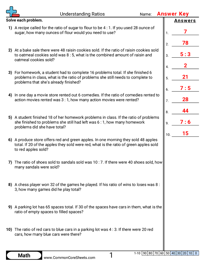 6th Grade Ratio Worksheets