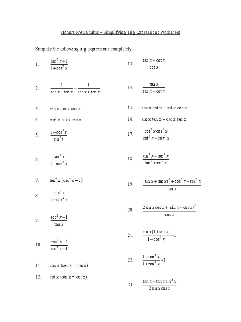 7 1 Simplifying Trig Functions Worksheet PDF Worksheets Library