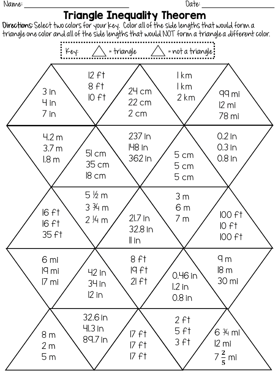 triangle inequality worksheet with answers