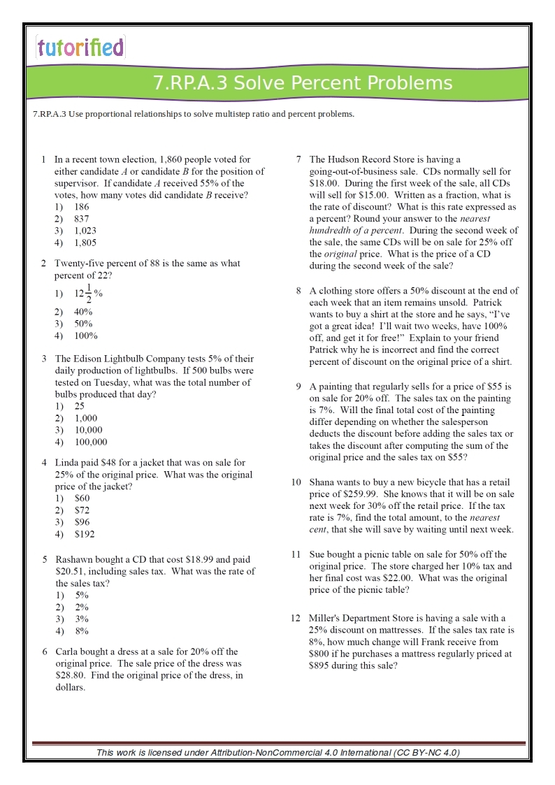 7th Grade Common Core Math Worksheets