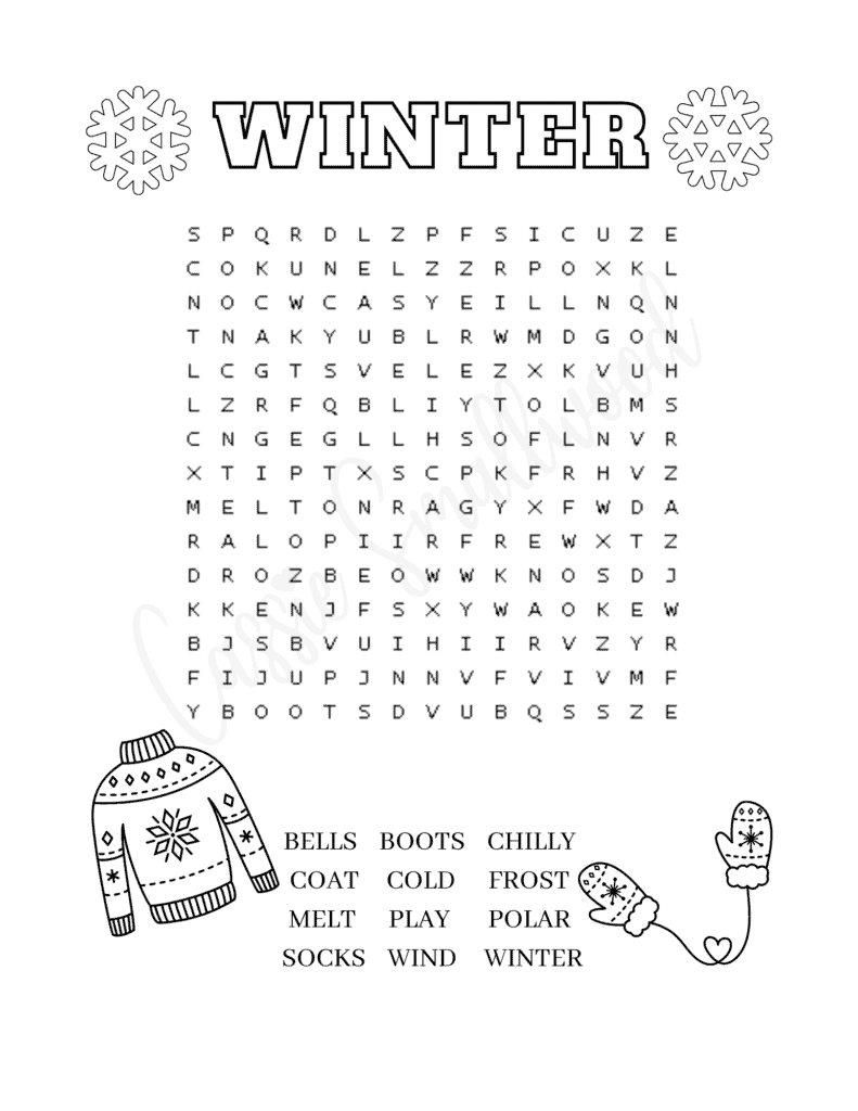 winter word searches to print