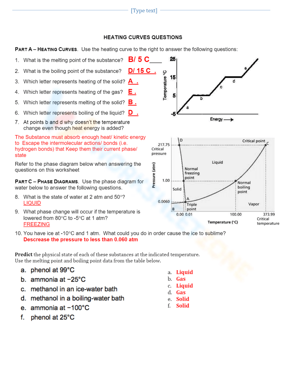 8th Grade Heating Curve Worksheets Printable