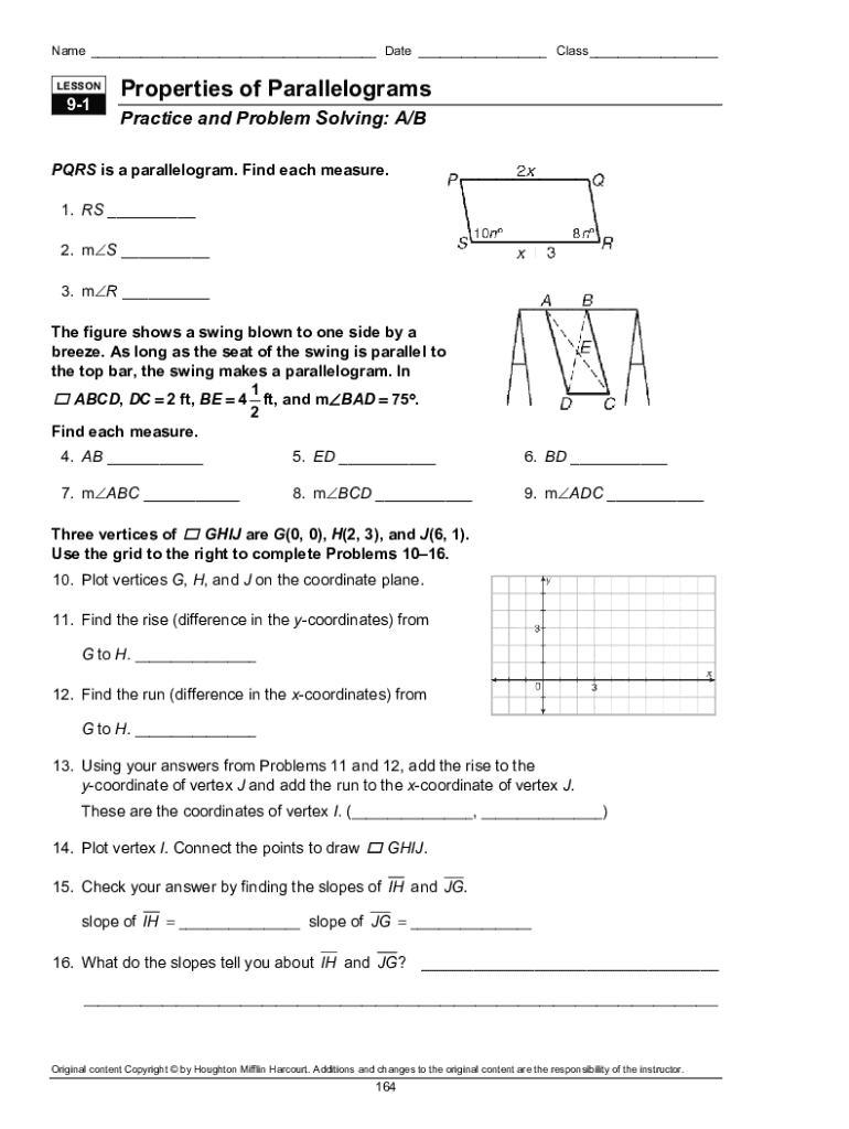 9 1 Properties Of Parallelograms Answer Key Fill Online Printable Fillable Blank PdfFiller 9 1 Properties Of Parallelograms Answer Key Fill Online Printable Fillable Blank PdfFiller