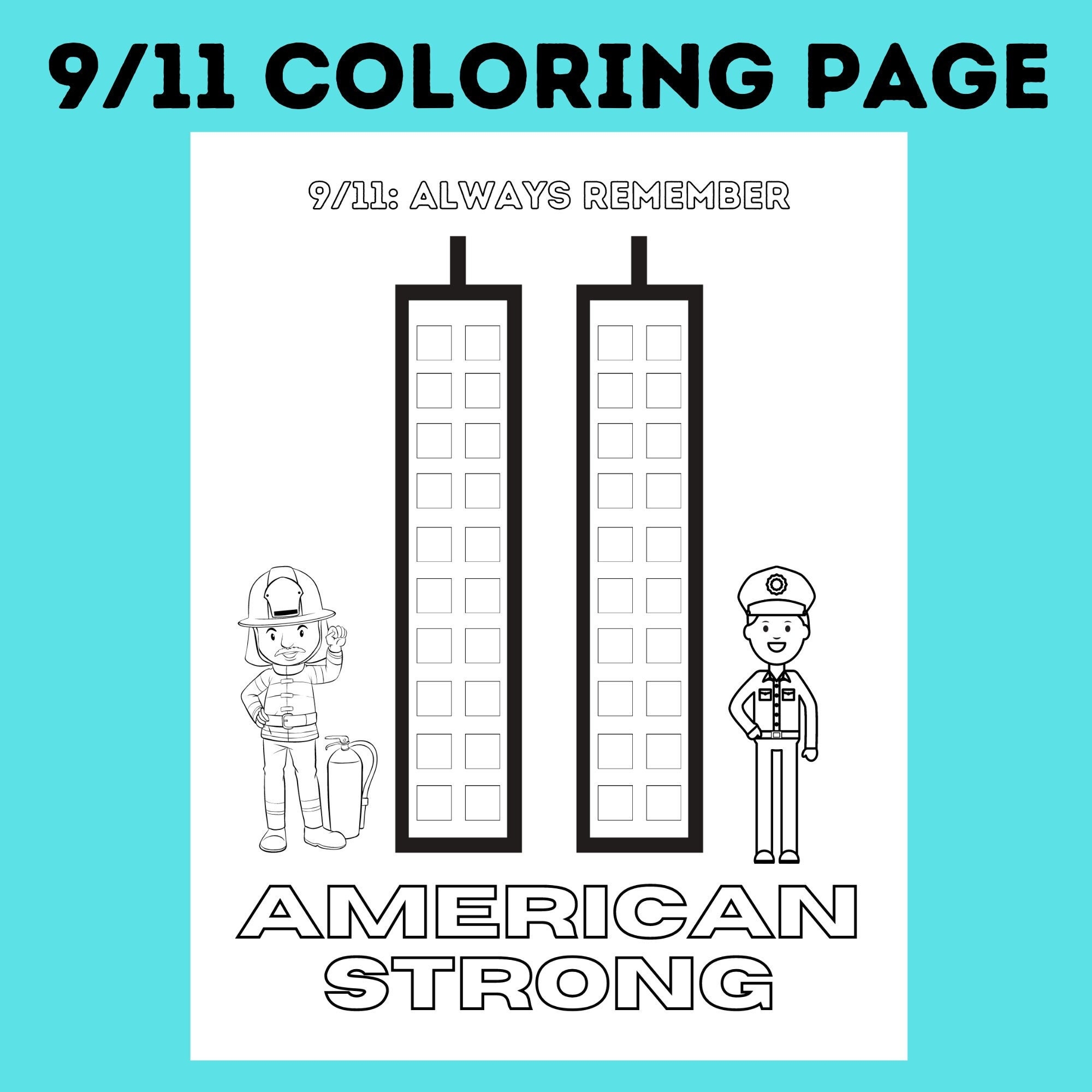 9 11 Coloring Page Remembering 9 11 For Kids Nine Eleven September Kids Activity Sheet History Worksheet History Coloring Page Etsy