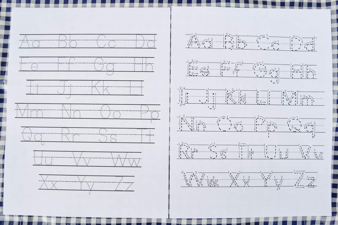 alphabet writing practice sheets