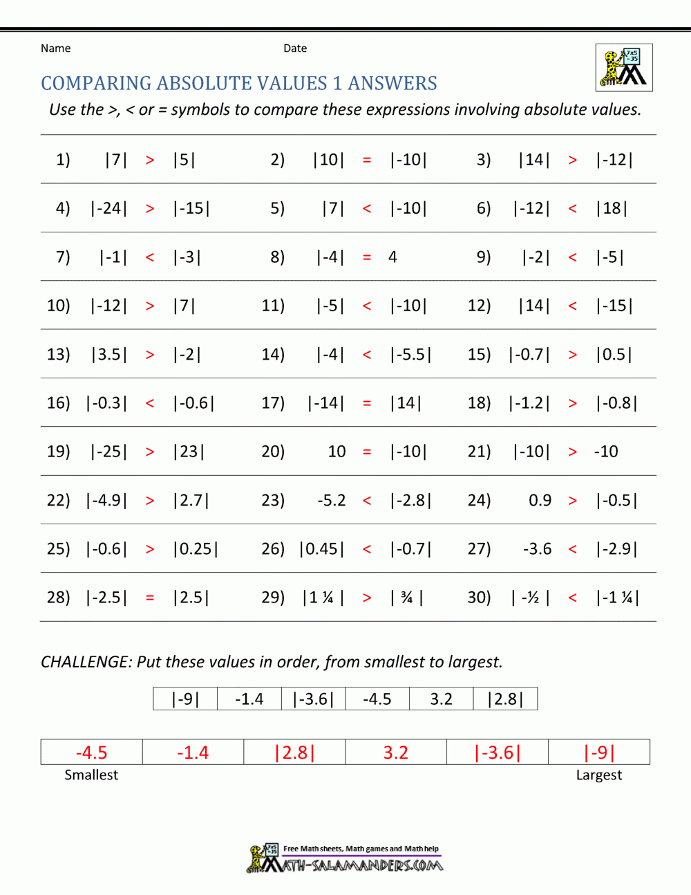 absolute value pdf worksheets