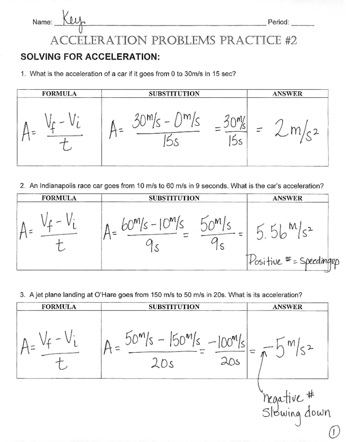 Acceleration Problems Practice 2 Answer Key For Physics Studocu