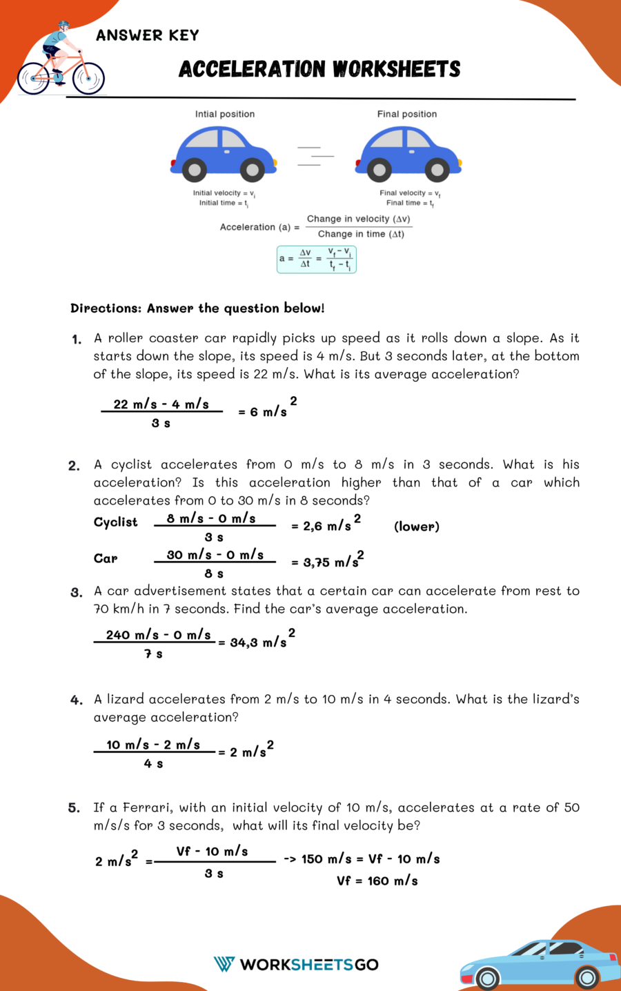 acceleration worksheet answers