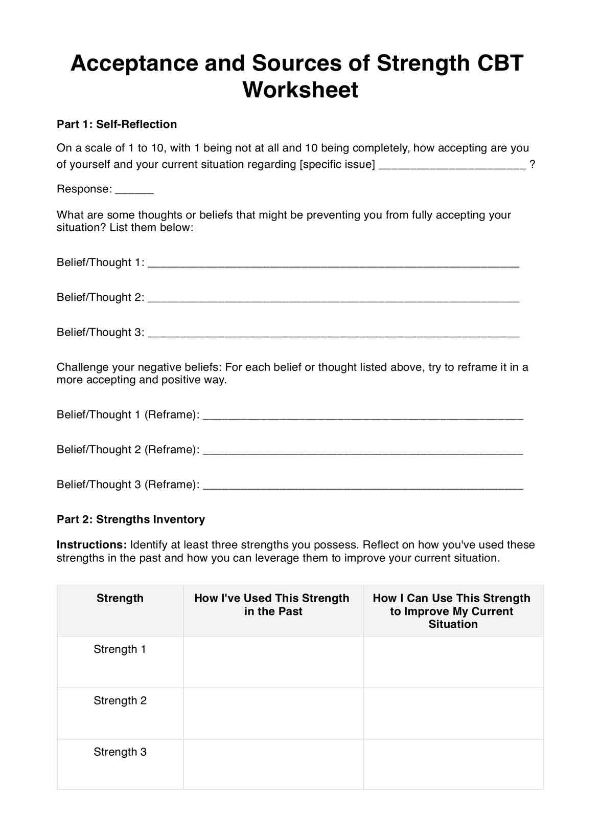 Acceptance And Sources Of Strength CBT Worksheet