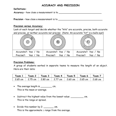 Accuracy And Precision Worksheet