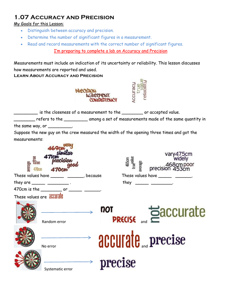 accuracy and precision worksheet with answers