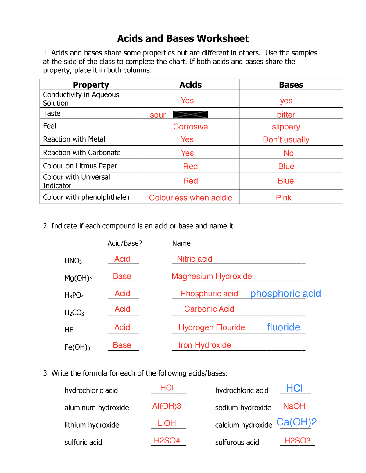 acid or base worksheet answers