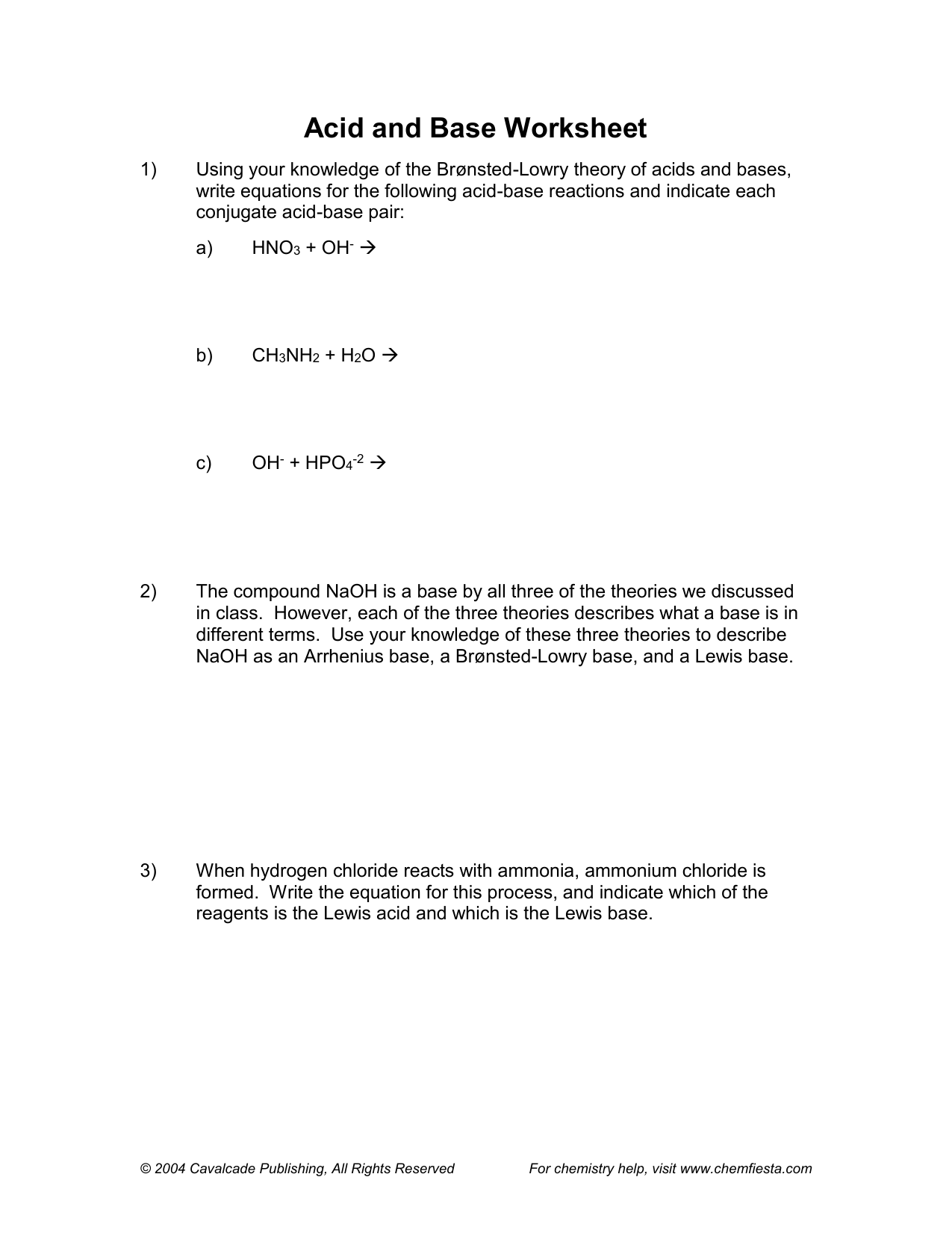 Acids And Bases Worksheet With Answers Acids And Bases Worksheet With Answers