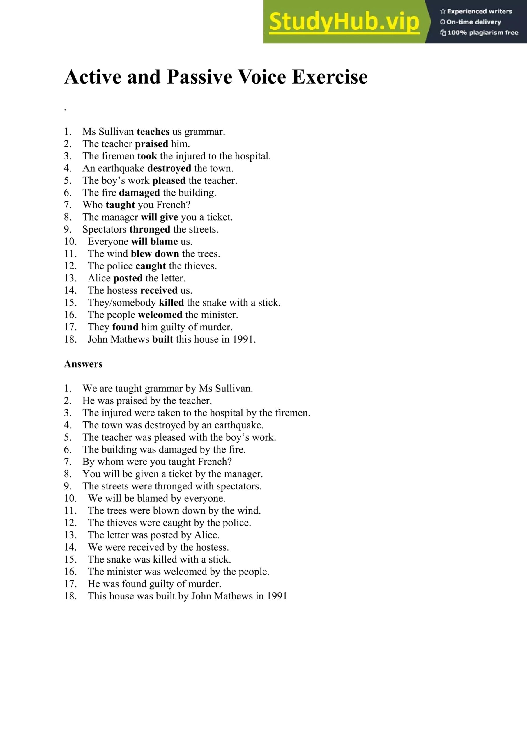 Active And Passive Voice Exercise PDF