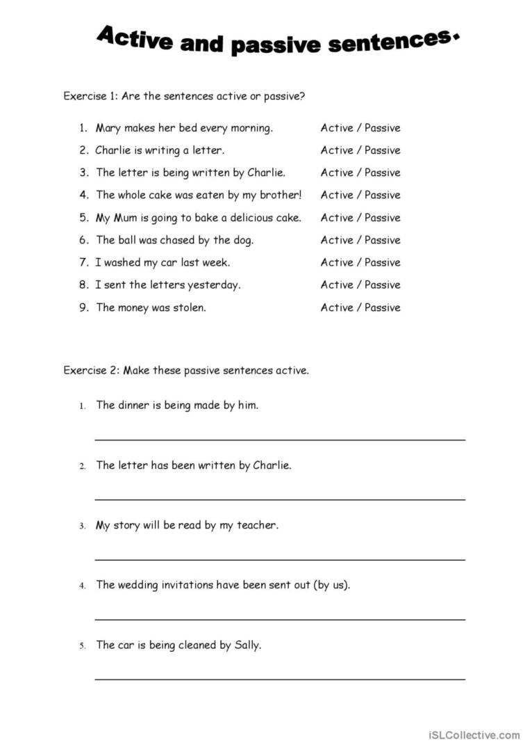 Active Passive Sentences Inc Ans English ESL Worksheets Pdf Doc Active Passive Sentences Inc Ans English ESL Worksheets Pdf Doc