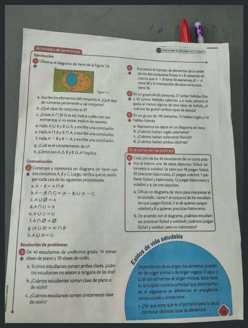 Actividades De Aprendizaje Ejercitaci n 1 Observa El Diagrama De Venn De 