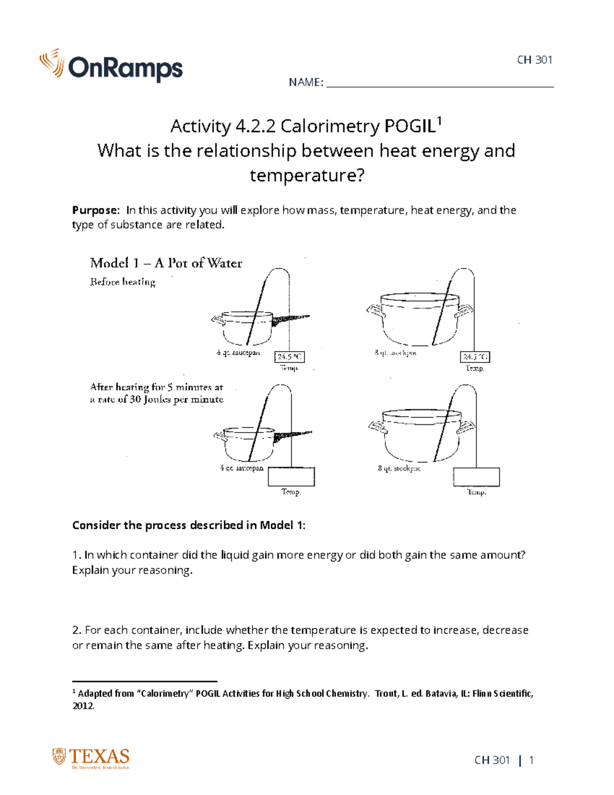 Activity 4 2 POGIL Exploring Calorimetry Heat Energy Relationships Studocu