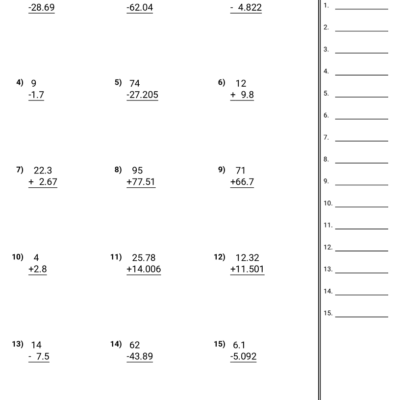 Adding And Subtracting Decimals Worksheet Download