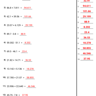 Adding And Subtracting Decimals Worksheet Download