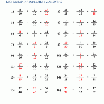 Adding And Subtracting Fraction Worksheets
