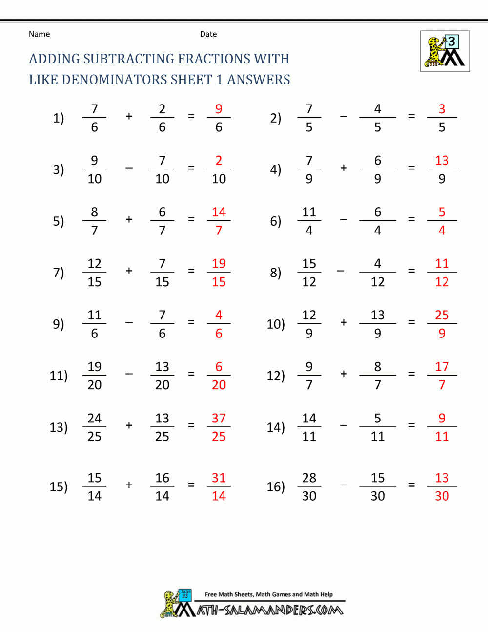 Adding And Subtracting Fraction Worksheets Adding And Subtracting Fraction Worksheets
