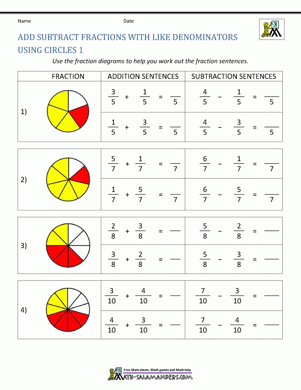 Adding And Subtracting Fraction Worksheets Adding And Subtracting Fraction Worksheets