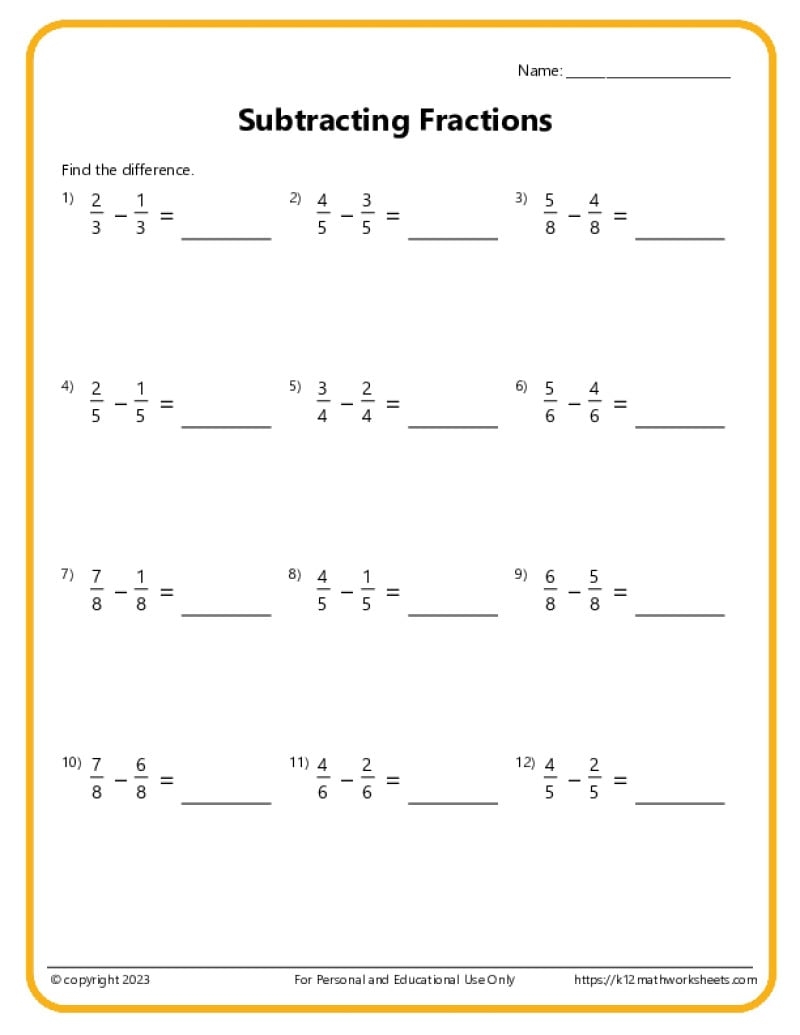 Adding And Subtracting Fractions Worksheets