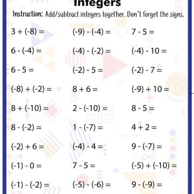 Adding And Subtracting Integers Worksheet For 3 Worksheets Library