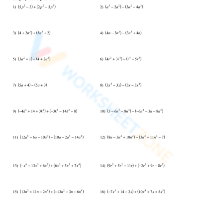 Adding And Subtracting Polynomials Worksheets