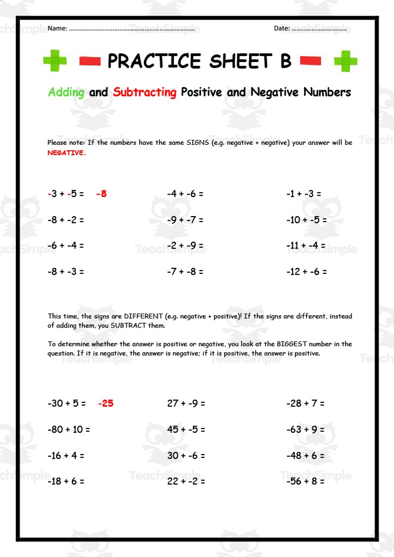 subtracting integers worksheet pdf