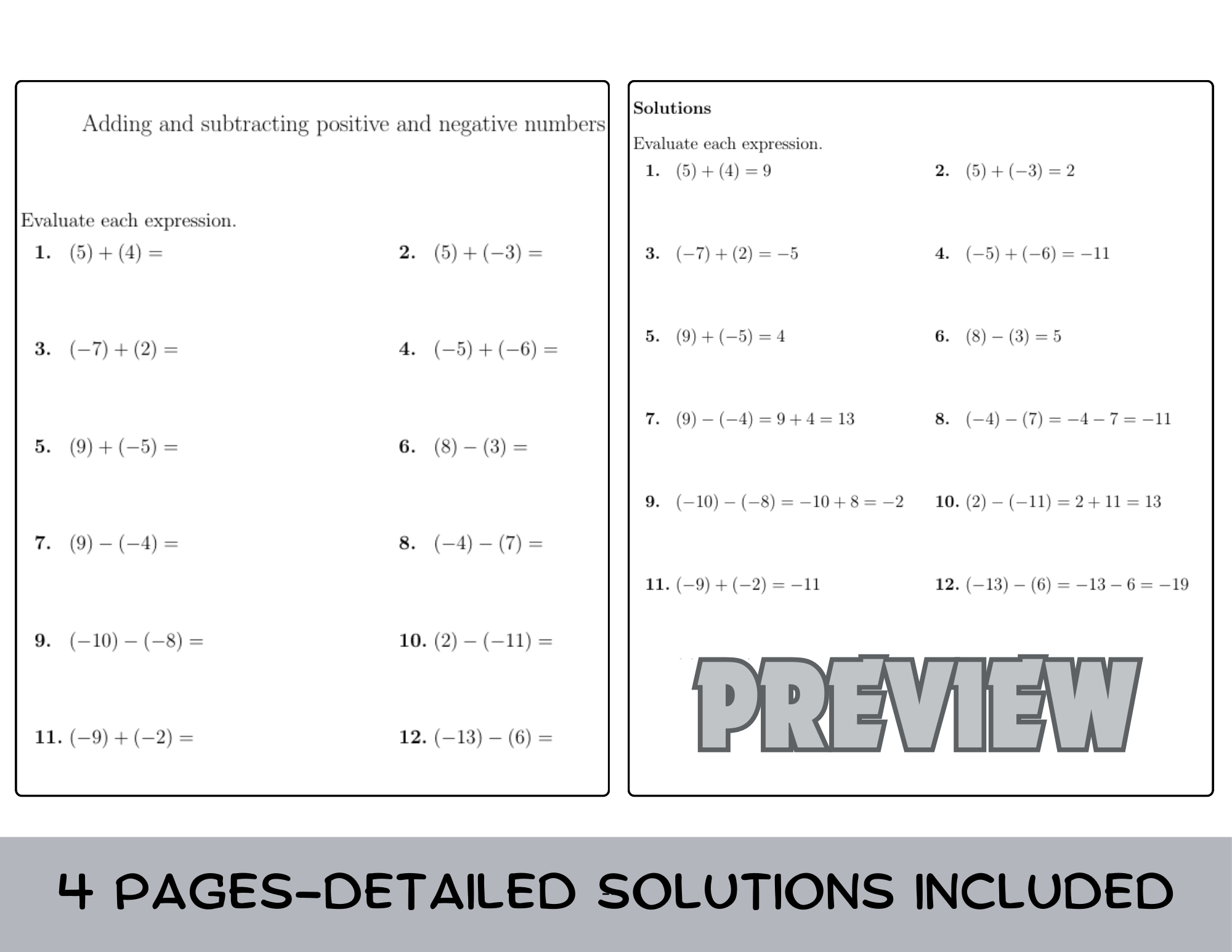 Adding And Subtracting Positive And Negative Numbers Worksheet with Answers Teaching Resources