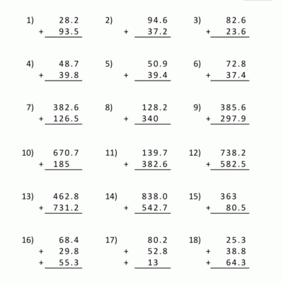 Adding Decimals Worksheet 5th Grade