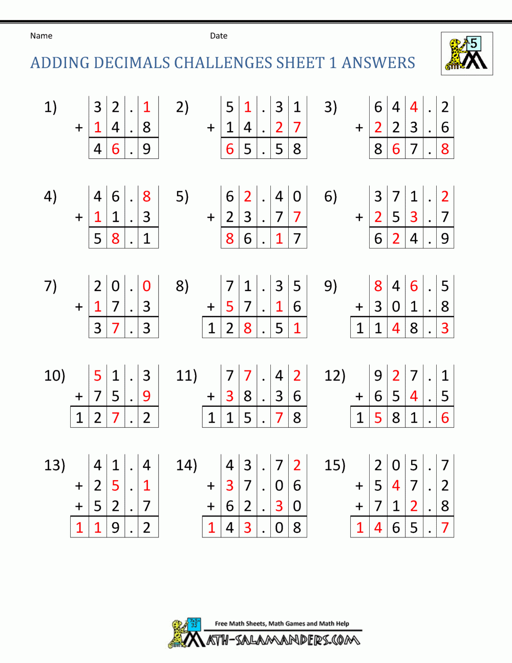 Adding Decimals Worksheet 5th Grade Adding Decimals Worksheet 5th Grade