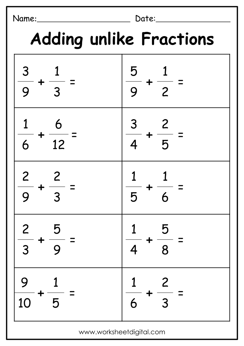 adding unlike fractions worksheet with answers adding unlike fractions worksheet with answers