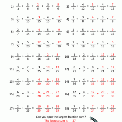 Adding Fractions Worksheets