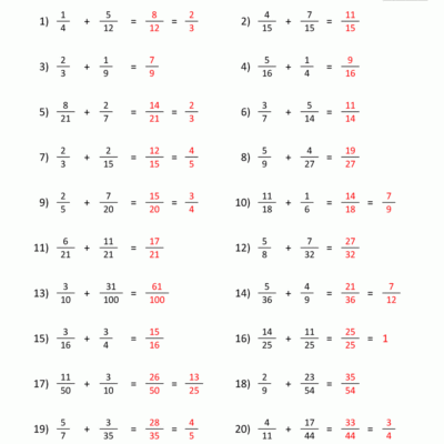 Adding Fractions Worksheets