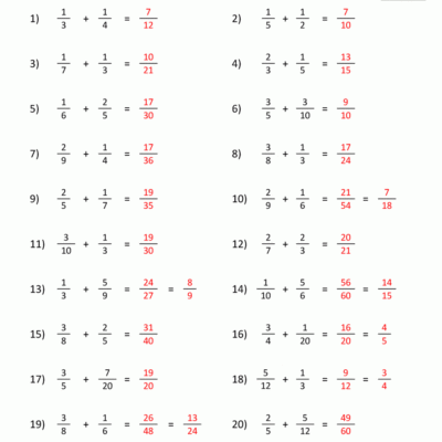 Adding Fractions Worksheets