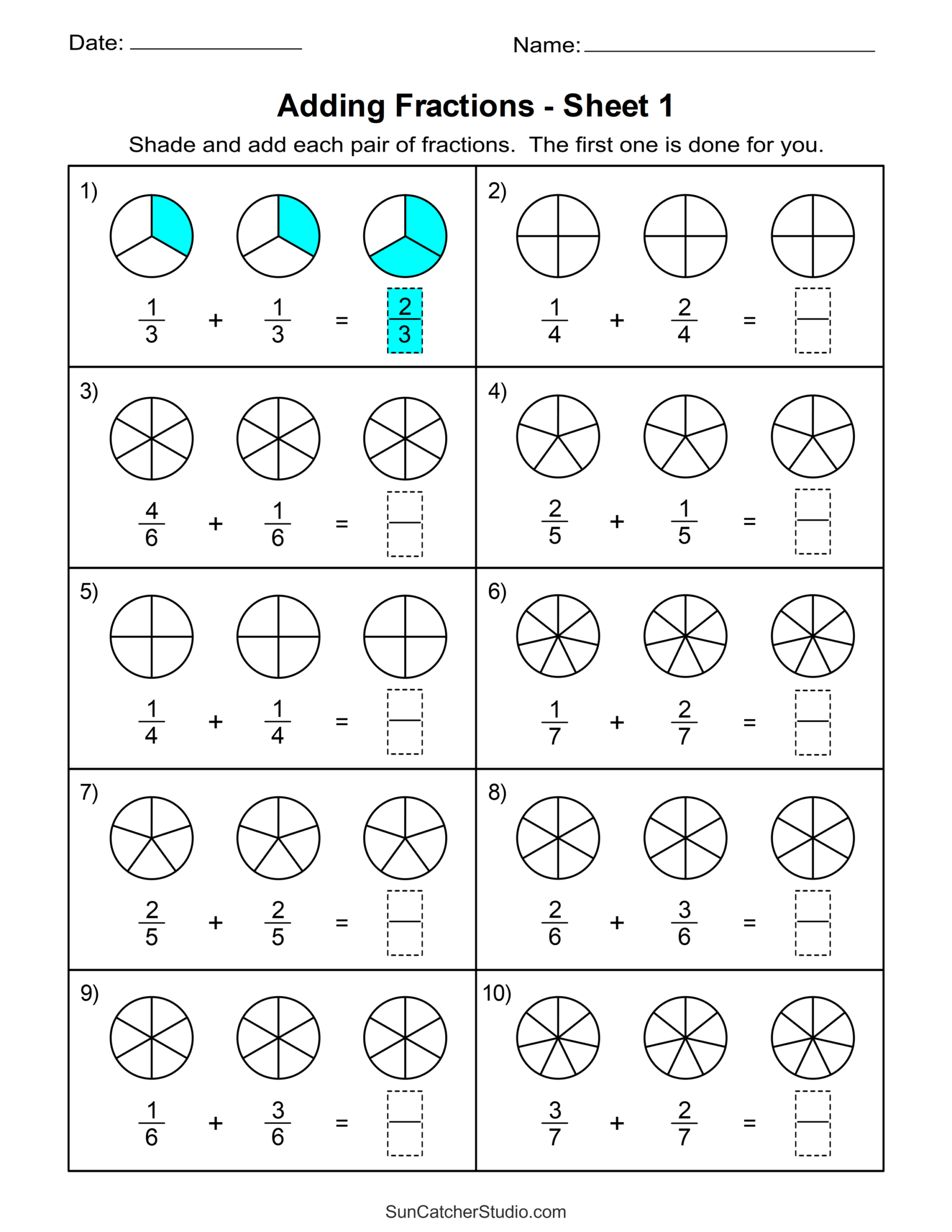 adding fractions worksheets and answers