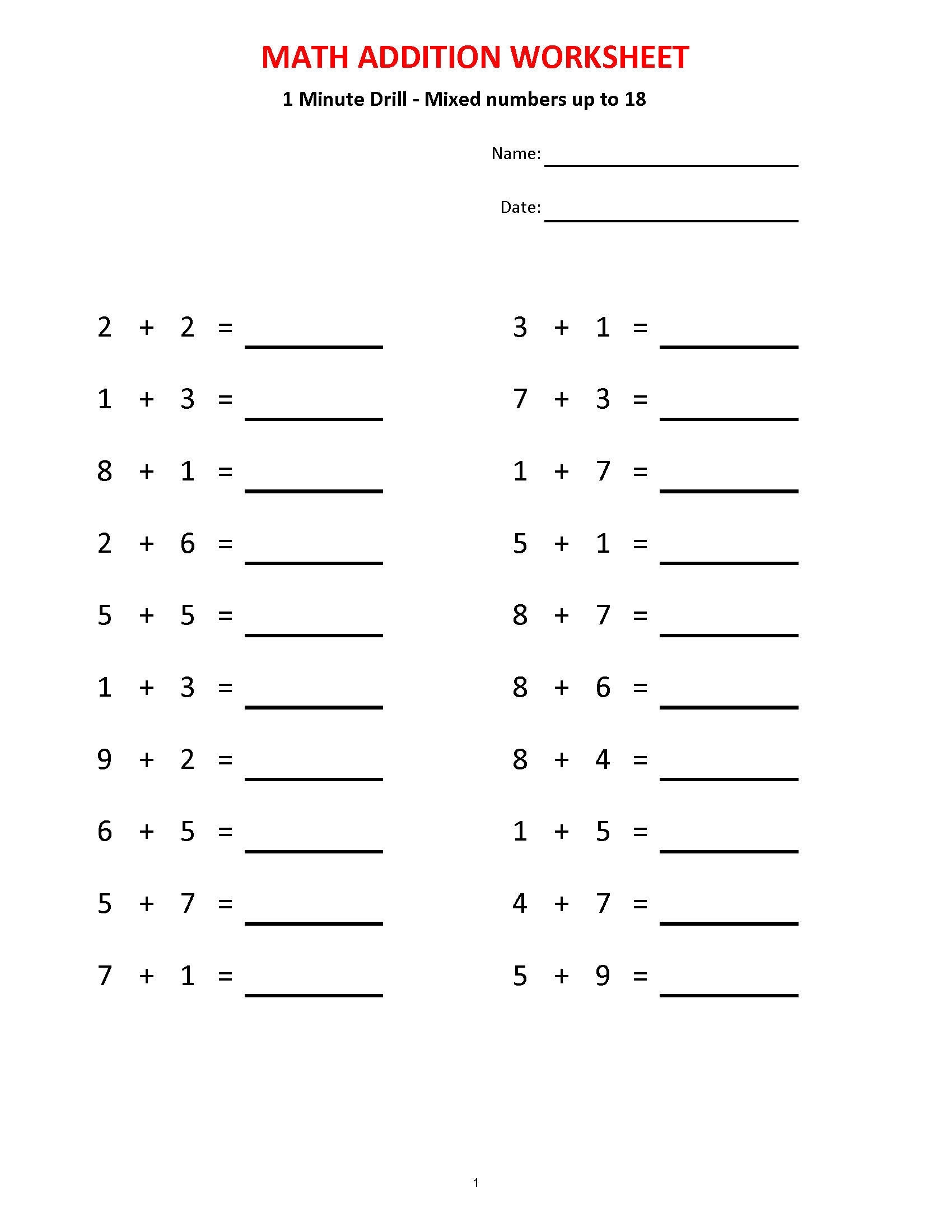 Addition 1 minute Drill 10 Math Worksheets Grades 1 3 PDF Etsy Norway Addition 1 minute Drill 10 Math Worksheets Grades 1 3 PDF Etsy Norway