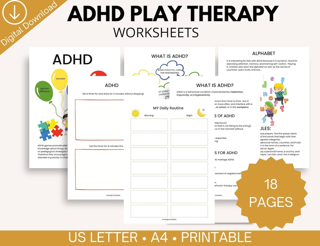 ADHD Play Therapy Workbook Kids Coping Skills Routine Charts digital Download Etsy