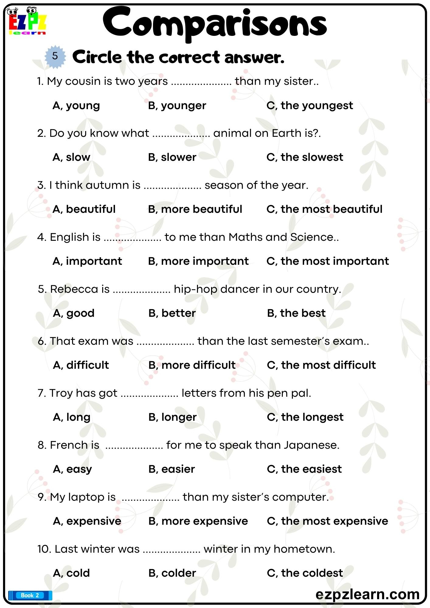 Adjectives Circle And Write The Correct Adjective Printable Grammar Worksheet Bk2 PDF Ezpzlearn