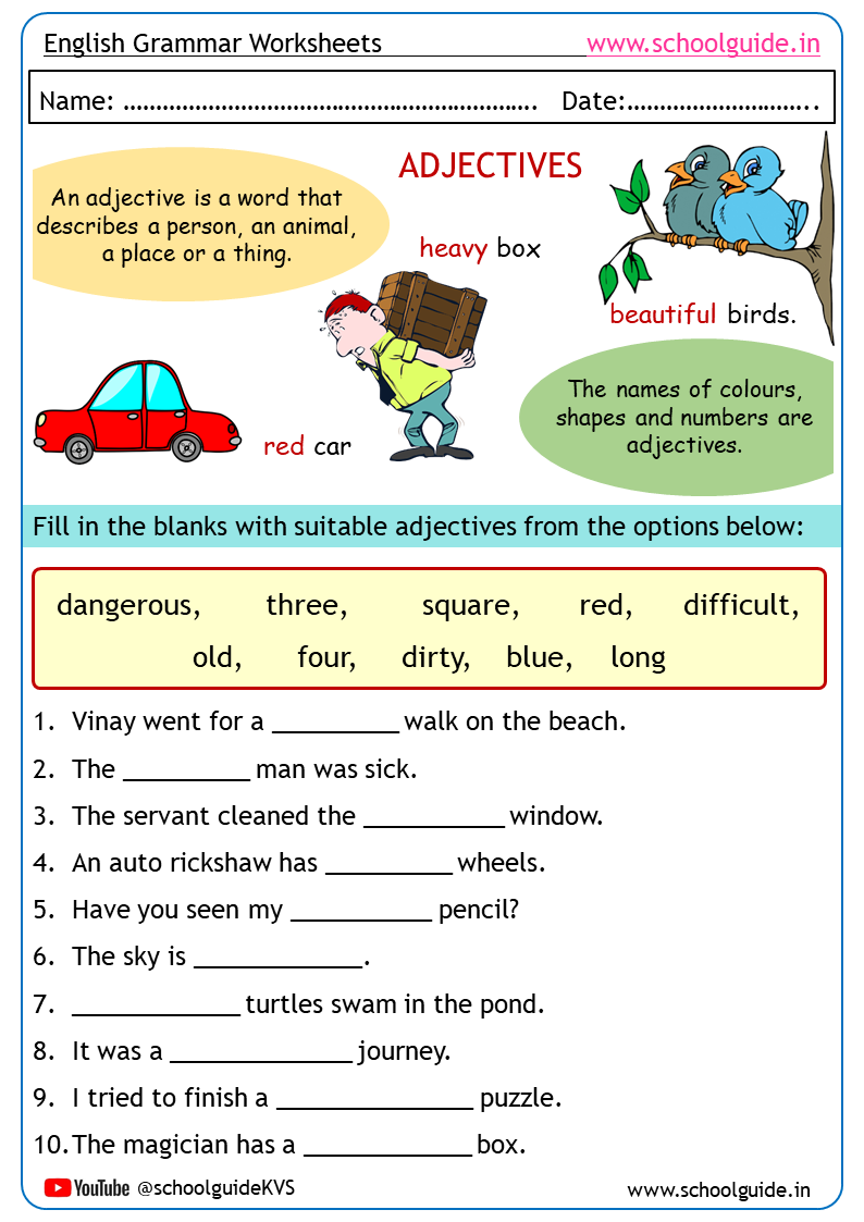 adjectives worksheets pdf