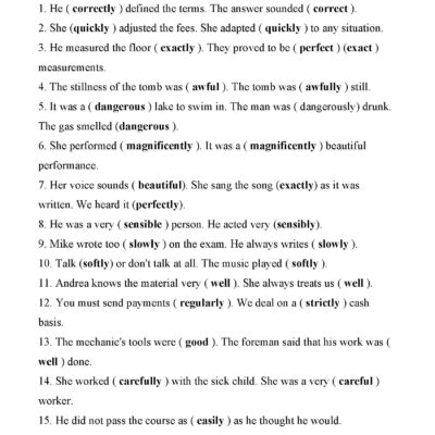 Adverbs And Adjectives Worksheet 3 Answers