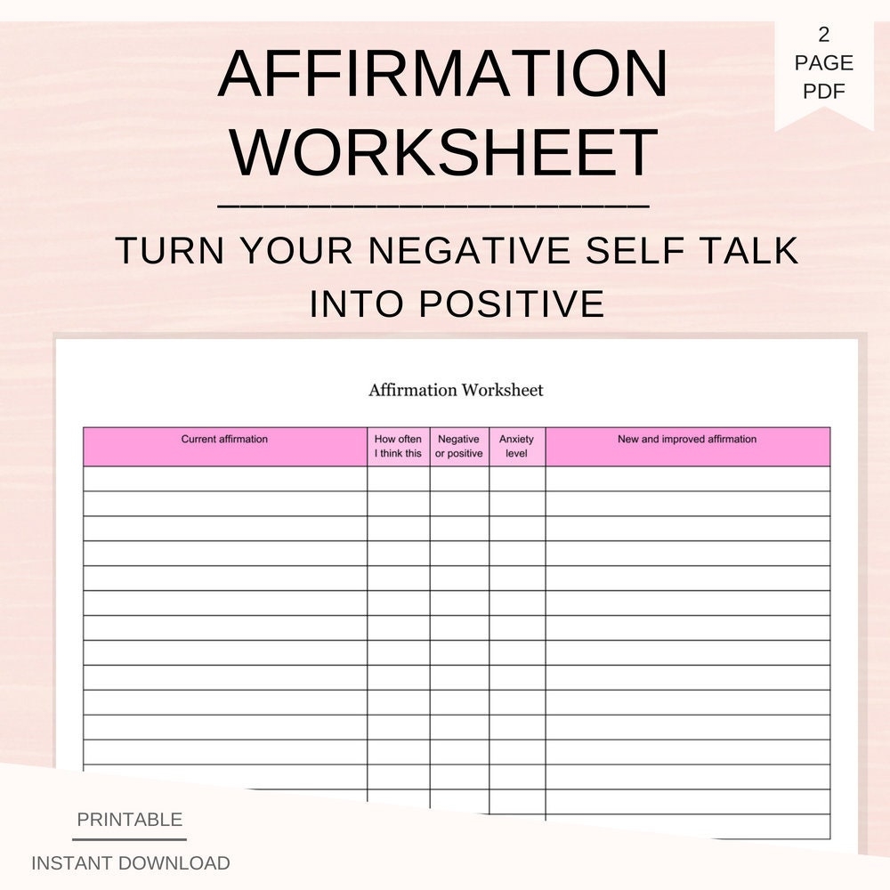 Affirmation Worksheet Mental Health Plan Etsy