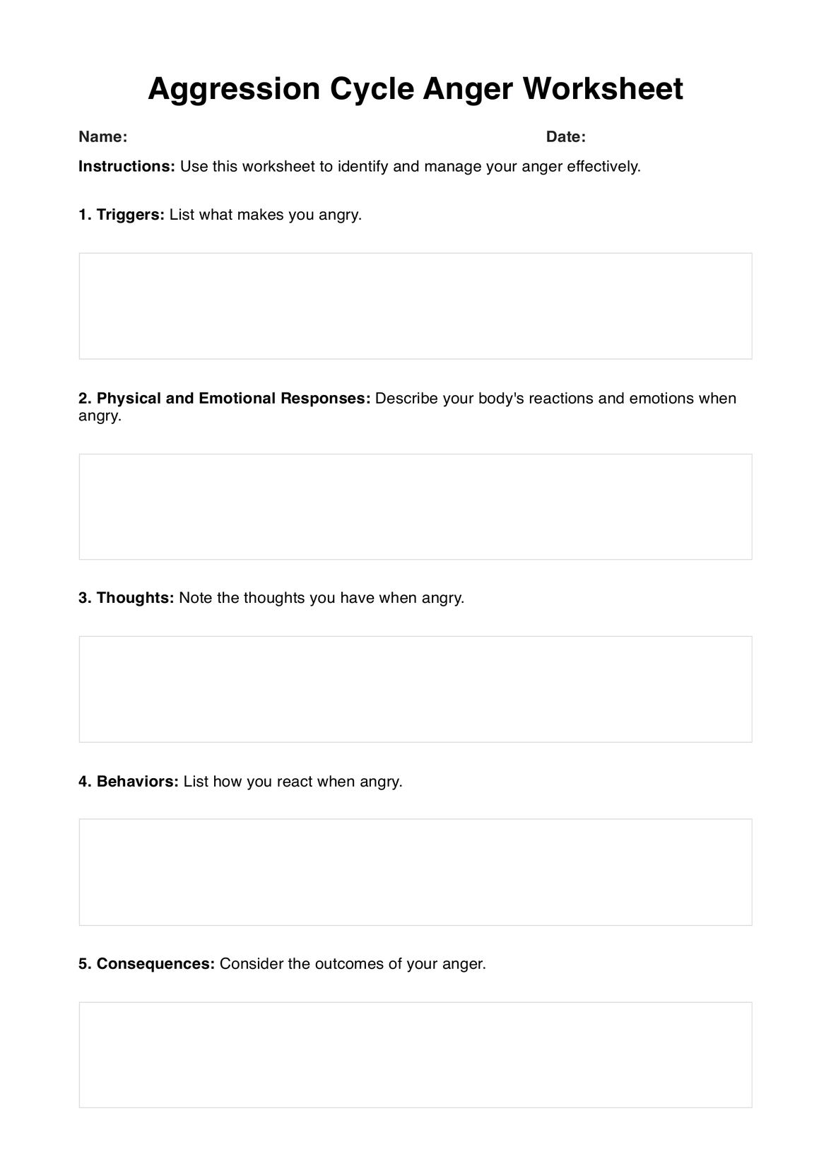 Aggression Cycle Anger Worksheet