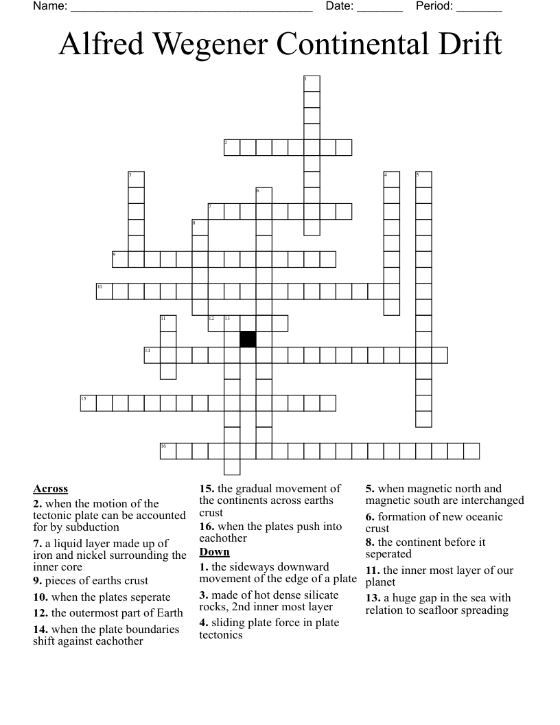 Alfred Wegener Continental Drift Crossword WordMint Alfred Wegener Continental Drift Crossword WordMint