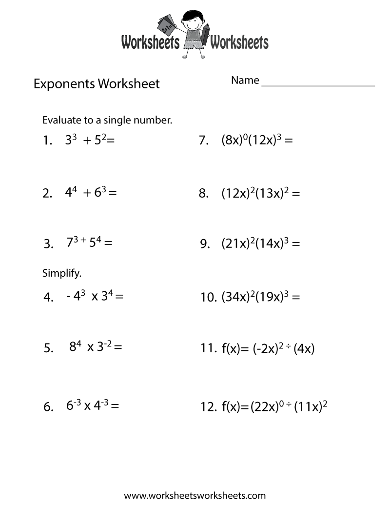 algebra positive exponents worksheet pdf