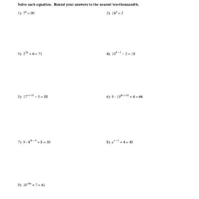 Algebra 2 Honors 6 6 Solving Exponential Equations Using Logs Worksheet Studocu