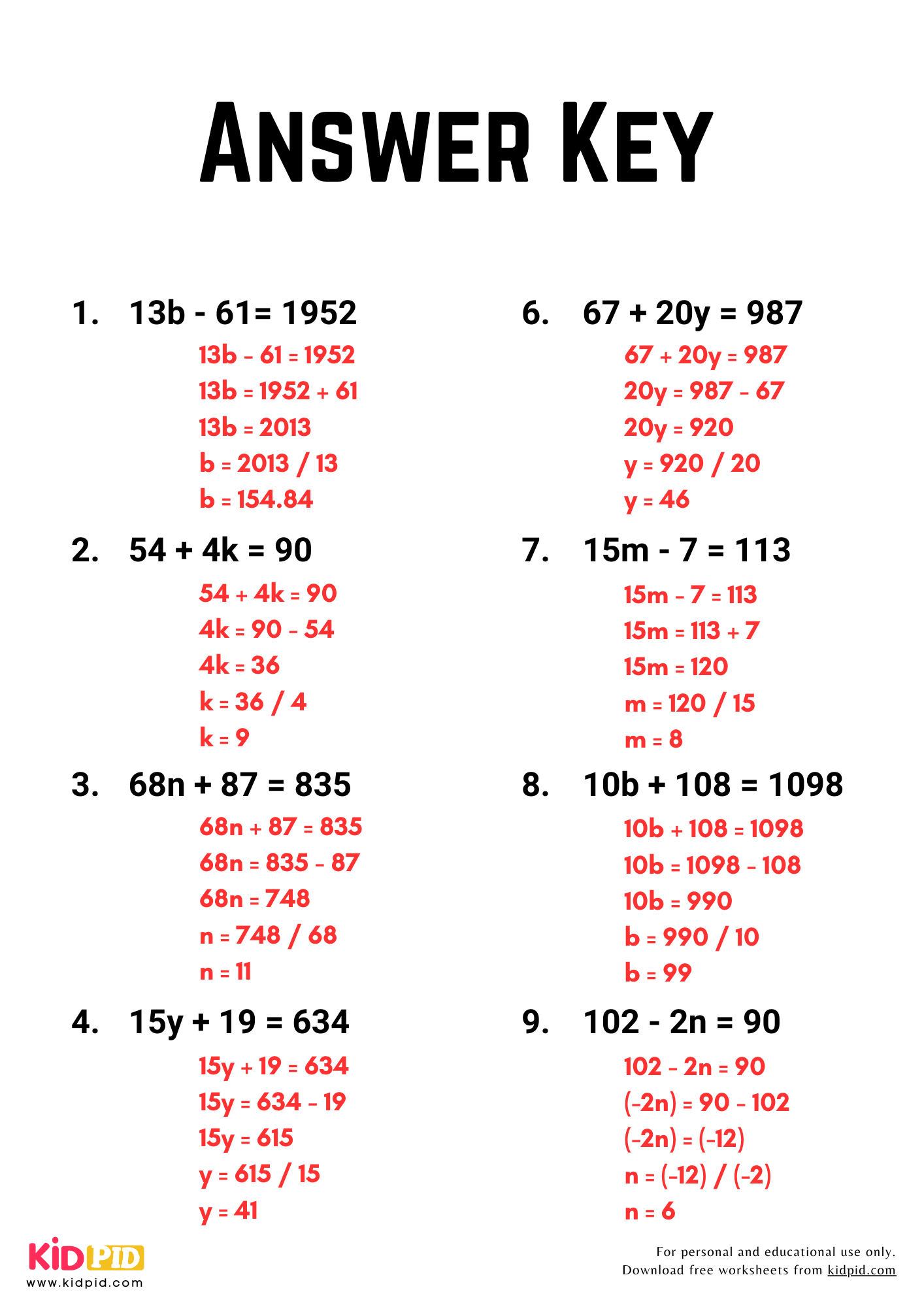 Algebra 2 Step Equations Worksheet For Grade 5 Kidpid Algebra 2 Step Equations Worksheet For Grade 5 Kidpid