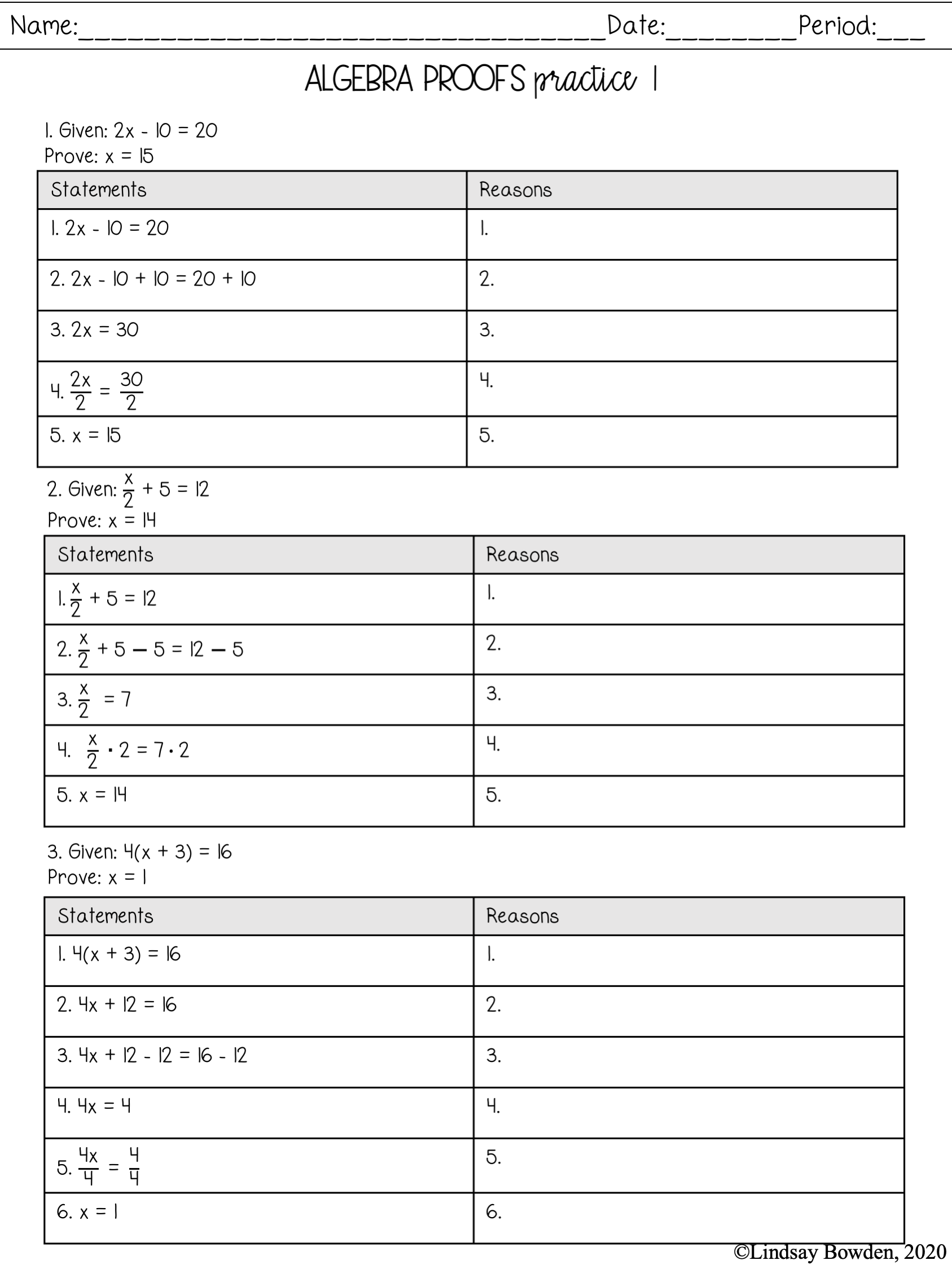 Algebra Proofs Notes And Worksheets Lindsay Bowden Worksheets Library